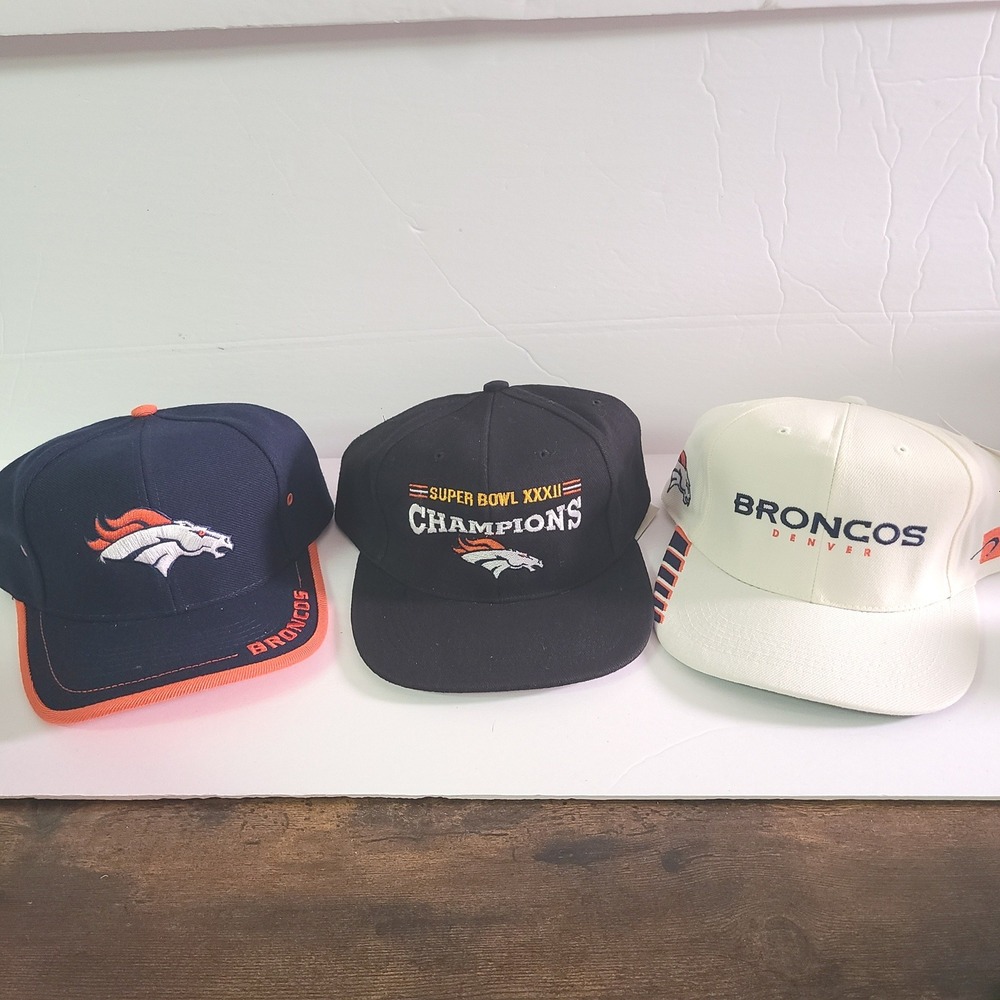 Vintage Denver Broncos NFL Hats Super Bowl XXXII Champions Snapback Lot of 3